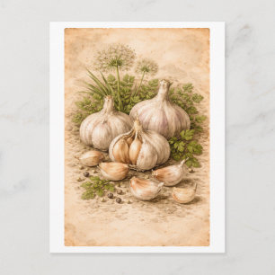 Illustration von Knoblauch im Vintage-Stil Postkarte