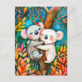 Illustration von Koalas-Umarmungen in Eukalyptusfr Postkarte