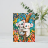 Illustration von Koalas-Umarmungen in Eukalyptusfr Postkarte (Stehend Vorderseite)