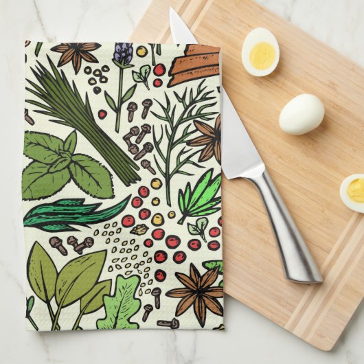 Illustration von Kräuter und Gewürzen Geschirrtuch (Viertel Falte)