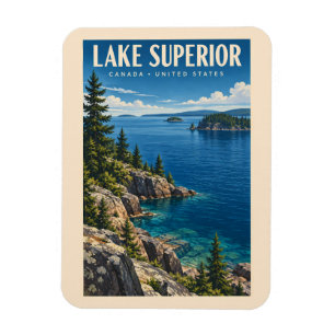 Illustration von Lake Superior Reise Kunst Vintage Magnet