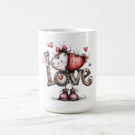 Illustration von LOVE mit Herzfiguren Kaffeetasse