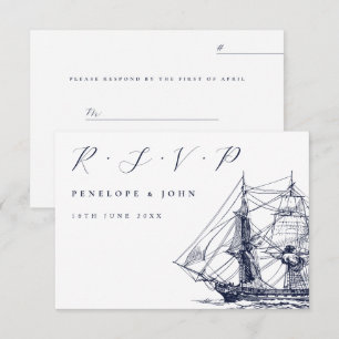 Illustration von nautischem Segelschiff - Skript-H RSVP Karte