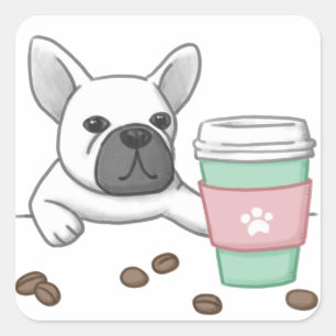 Illustration von niedlichen Hunden, Pokal und Kaff Quadratischer Aufkleber
