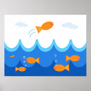 Illustration von niedlichen und lustigen Fischen Poster