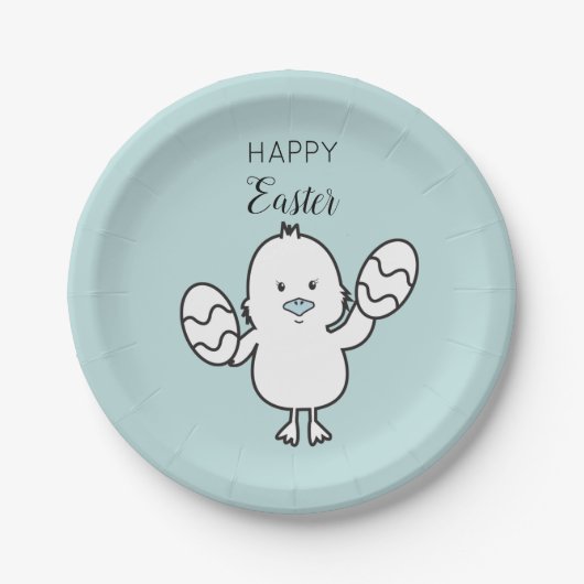 Illustration von Pastel Blue Niedlich Easter Chick Pappteller (Vorderseite)