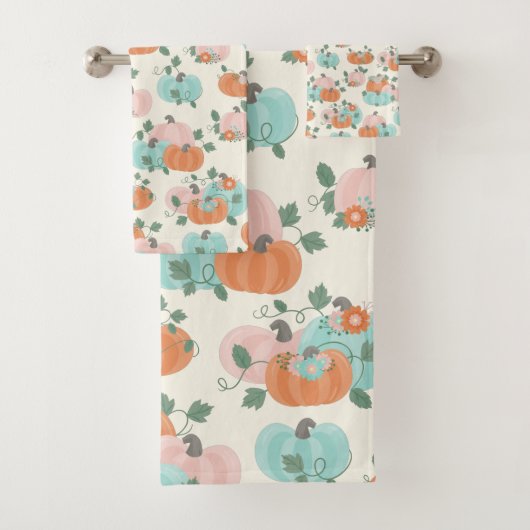 Illustration von Pastel Pumpkin Pattern Stilvoll Badhandtuch Set (Insitu)