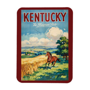 Illustration von Pferden in Kentucky, Reise Kunst  Magnet