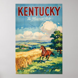 Illustration von Pferden in Kentucky, Reise Kunst Poster
