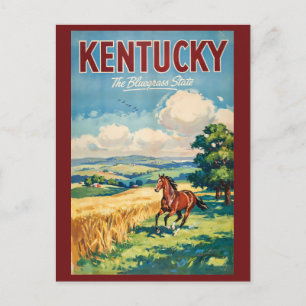 Illustration von Pferden in Kentucky, Reise Kunst Postkarte