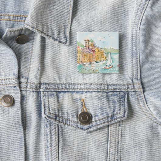 Illustration von Porofino Hafen mit Segelboot Button (Beispiel)