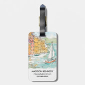 Illustration von Porofino Hafen mit Segelboot Gepäckanhänger (Rückseite vertikal)