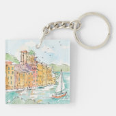 Illustration von Porofino Hafen mit Segelboot Schlüsselanhänger (Rückseite)