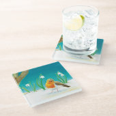 Illustration von Red Robin Bird und Snowdrops Glasuntersetzer (Schrägansicht)