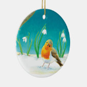 Illustration von Red Robin Bird und Snowdrops Keramik Ornament (Rechts)
