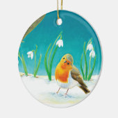 Illustration von Red Robin Bird und Snowdrops Keramik Ornament (Links)