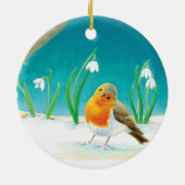 Illustration von Red Robin Bird und Snowdrops Keramik Ornament (Hinten)