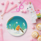 Illustration von Red Robin Bird und Snowdrops Pappteller (Party)