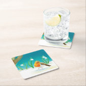 Illustration von Red Robin Bird und Snowdrops Rechteckiger Pappuntersetzer (Vor Ort)