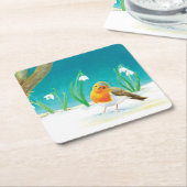 Illustration von Red Robin Bird und Snowdrops Rechteckiger Pappuntersetzer (angewinkelt)