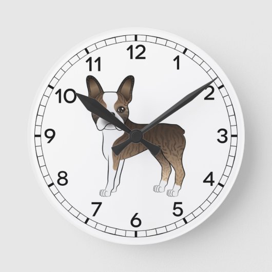 Illustration von Rindle und White Boston Terrier D Runde Wanduhr (Vorderseite)