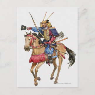 Illustration von Samurai auf dem Pferd Postkarte