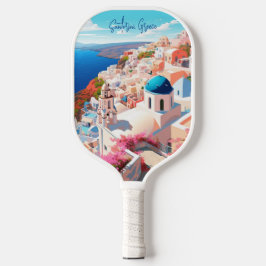 Illustration von Santorini Island Griechenland Rei Pickleball Schläger