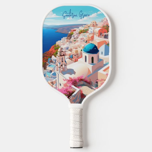 Illustration von Santorini Island Griechenland Rei Pickleball Schläger (Vorderseite)