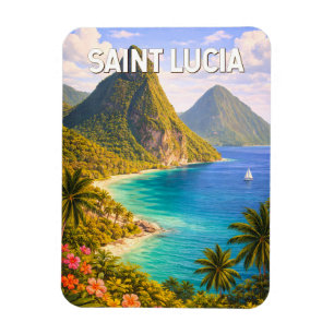 Illustration von St. Lucia Reise Kunst Vintage Magnet