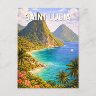 Illustration von St. Lucia Reise Kunst Vintage Postkarte