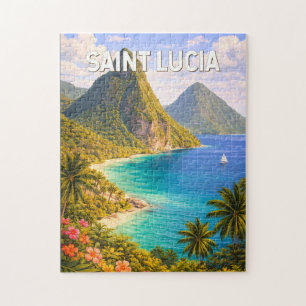 Illustration von St. Lucia Reise Kunst Vintage Puzzle