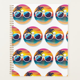 Illustration von Sunset Beach mit Sonnenbrille Planer
