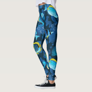 Illustration von tropischen blauen und gelben Fisc Leggings