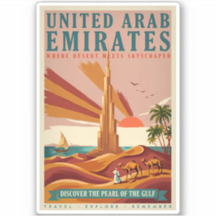 Illustration von UAE-Kamelen und Burj Khalifa für Aufkleber