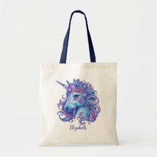 Illustration von Unicorn Blue Lilac Pink Tragetasche
