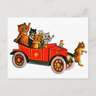 Illustration von Vintage Louis Wain Katzen im Auto Postkarte