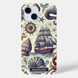 Illustration von Vintage-Nautik und Meeresleben Case-Mate iPhone Hülle