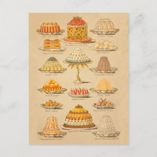 Illustration von Vintage-Torten Kochgeschichte Postkarte