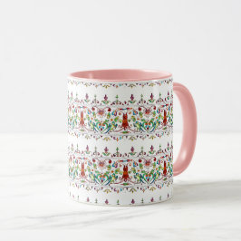 Illustration von Vintagen Blumenvögeln Tasse