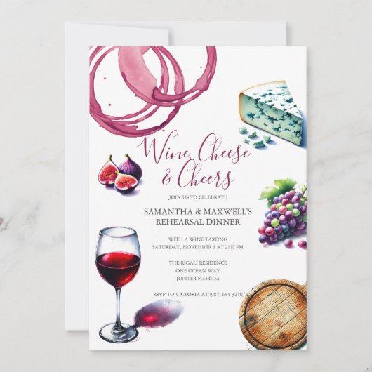 Illustration von Wein und Käse Probe Abendessen Einladung (Vorderseite)