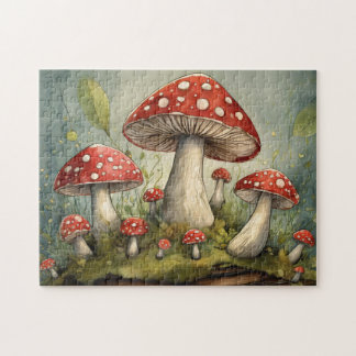 Illustration von Whimsical Red Mushrooms Puzzle