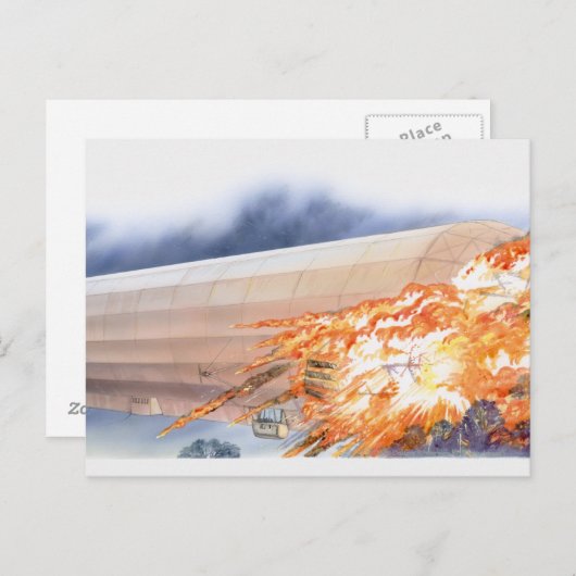 Illustration von Zeppelin, die in Flammen ausgebro Postkarte (Vorne/Hinten)