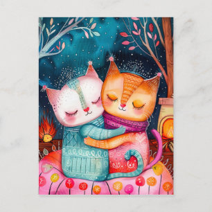 Illustration von zwei Katzen, die in einem gemütli Postkarte