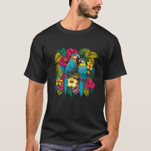 Illustration von zwei tropischen Papageien, umgebe T-Shirt