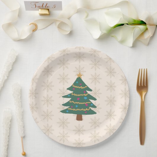 Illustration Weihnachtsbaum Schneeflockenmuster Pappteller (Hochzeit)