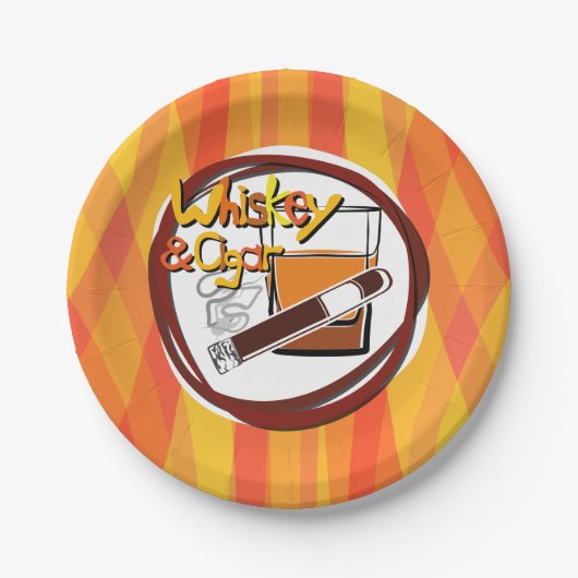 Illustration Wiskey und Zigarre Pappteller (Vorderseite)