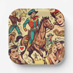 Illustration zu Comicen für Vintage Länder Pappteller