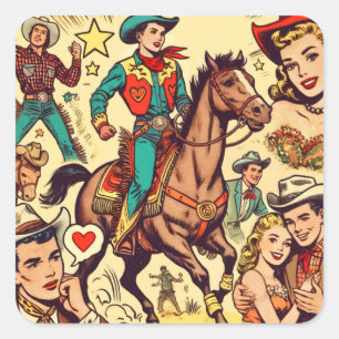 Illustration zu Comicen für Vintage Länder Quadratischer Aufkleber