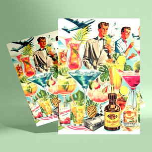 Illustration zu Vintagen Cocktailgetränken Postkarte