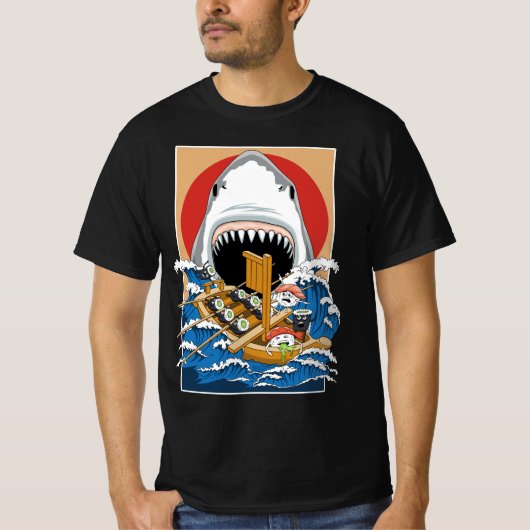 Illustration zum Angriff von Sushi-Haien T-Shirt (Vorderseite)